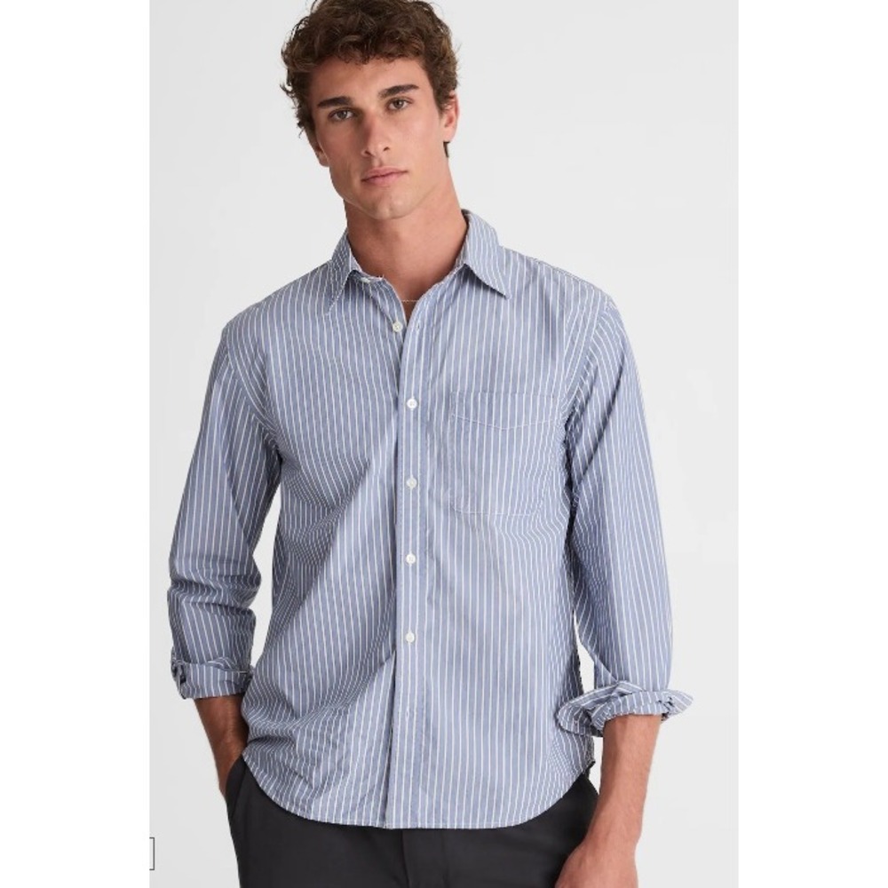 Madewell Mens Blue White Striped Button Down Shirt Crisp Poplin Medium NWT